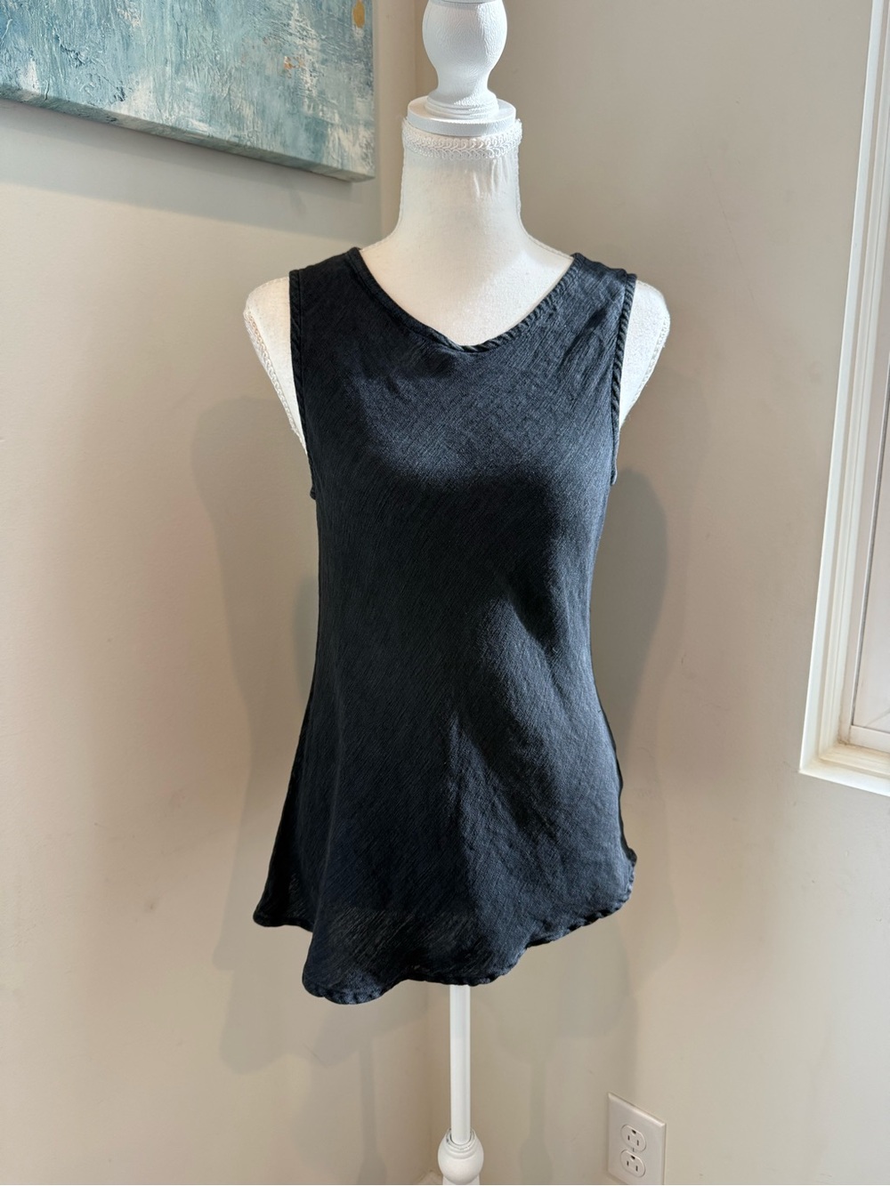 Eileen Fisher Black Asymmetrical Sleeveless Tank Top Medium Quiet Luxury